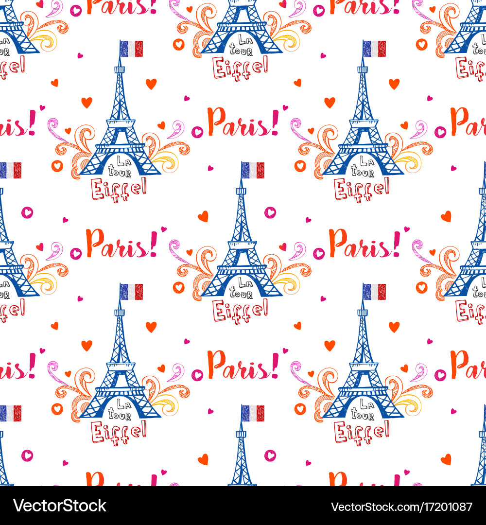 Seamless pattern with eiffel tower and ornaments vector image