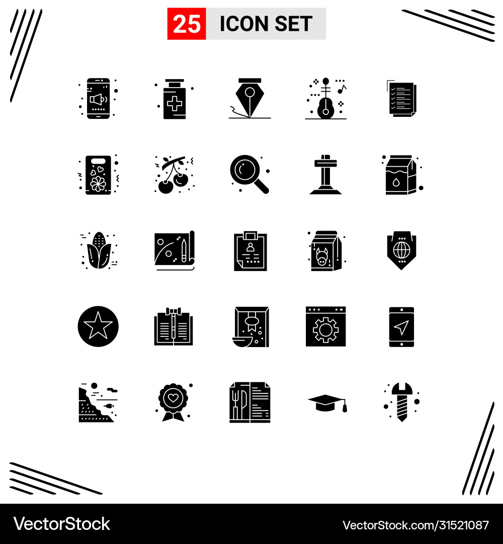 Set 25 solid glyphs on grid for work task vector image