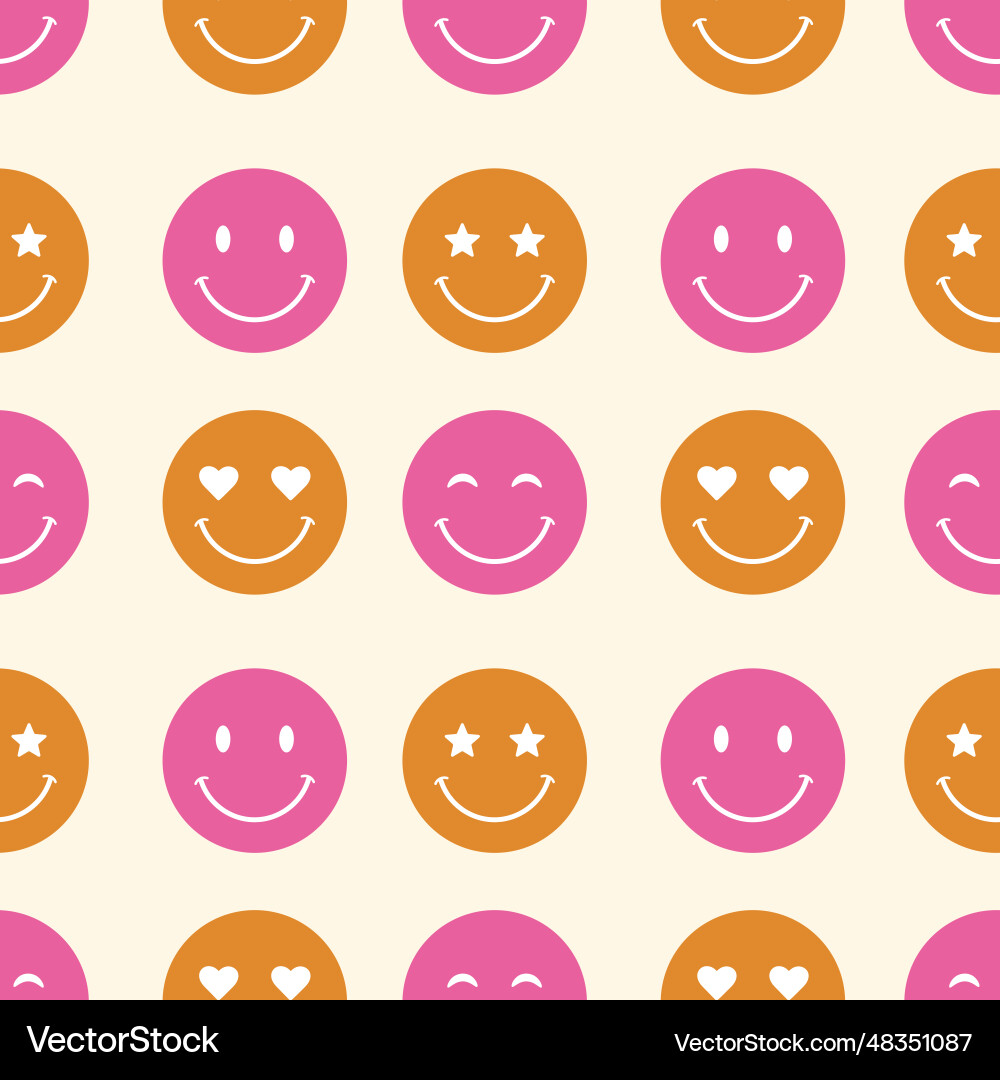 Smiley faces retro pattern groovy background Smiley faces retro pattern groovy background vector image