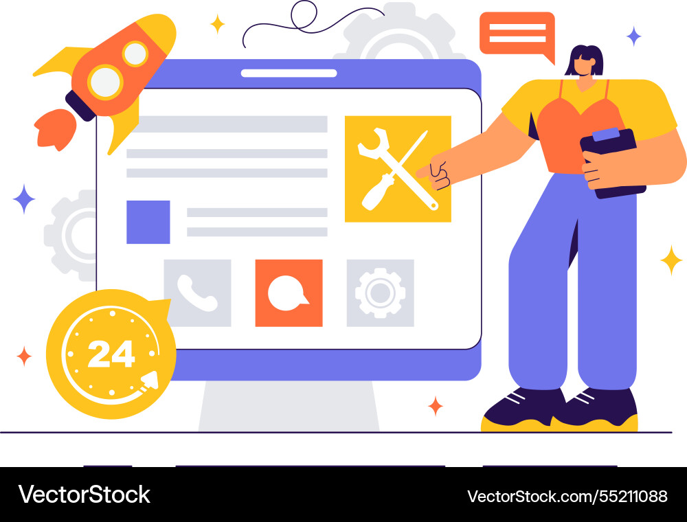 A technical support system featuring software vector image