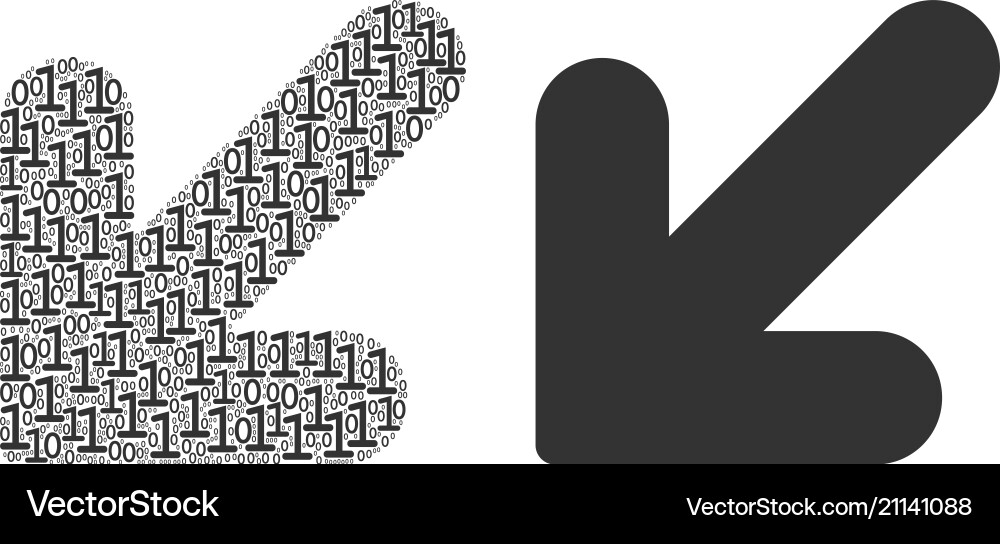 Arrow down left mosaic of binary digits Arrow down left mosaic of binary digits vector image