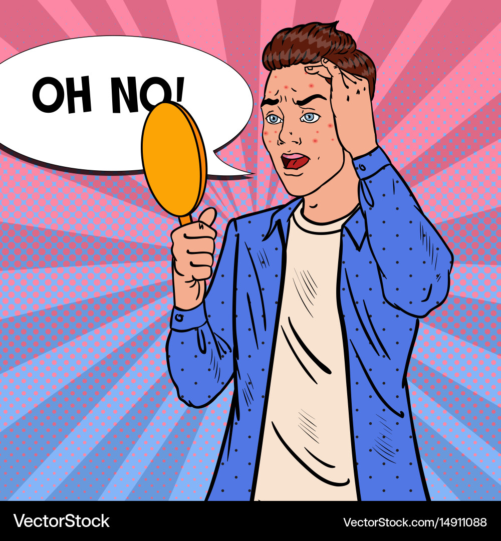 Man with Acne - Worrying Expression Vector Image