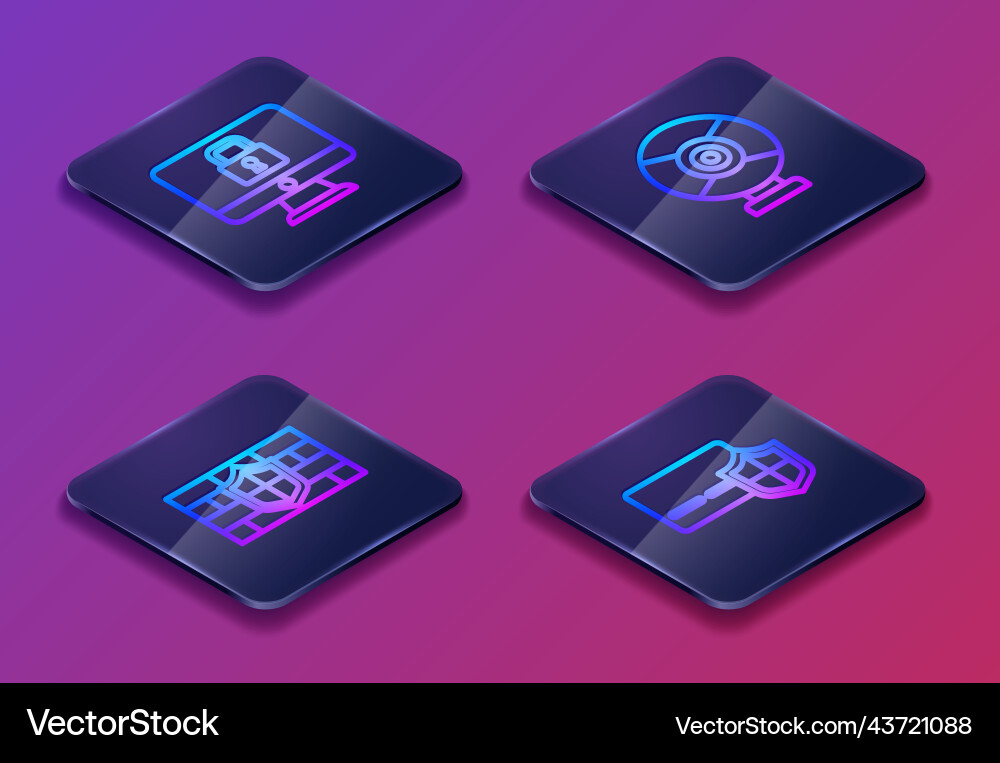 Set isometric line lock on monitor shield Set isometric line lock on monitor shield Vector Image
