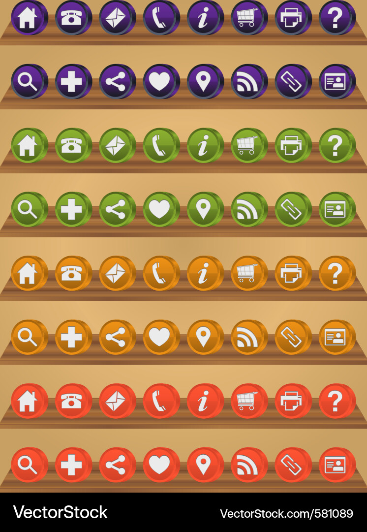 3d web icons on shelf Vector Image