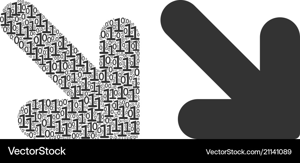 Arrow down right mosaic of binary digits Arrow down right mosaic of binary digits vector image