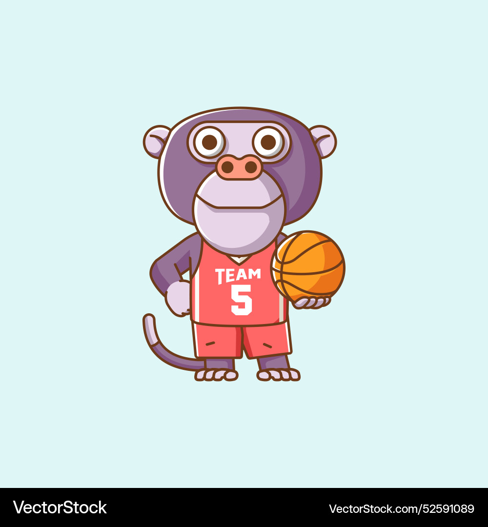 Cute ape monkey basketball player play basket Cute ape monkey basketball player play basket vector image