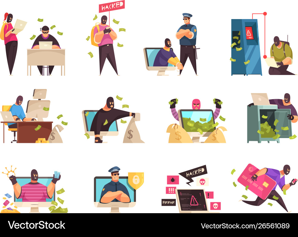 Hacker Icon Set - Cybersecurity vector image