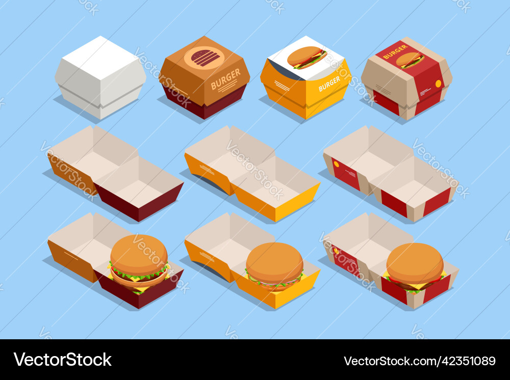 Isometrischer Burger Hamburger in rotem und beigeem Papier Isometrischer Burger Hamburger in rotem und beigeem Papier vektorbild