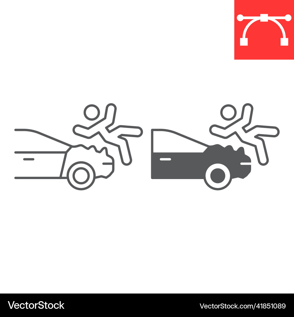 Pedestrian hit by car line and glyph icon Pedestrian hit by car line and glyph icon vector image