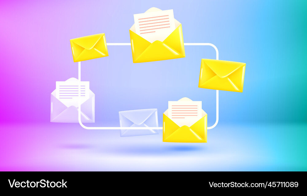 Poster template with envelopes and empty frame Vector Image