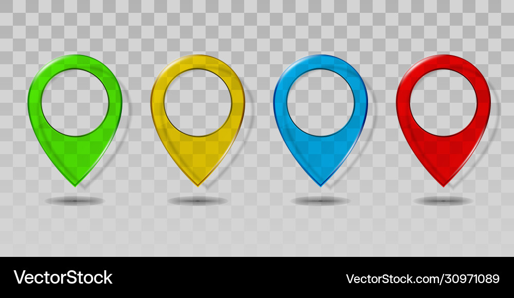 Set colorful transparent glass map pointer icon vector image