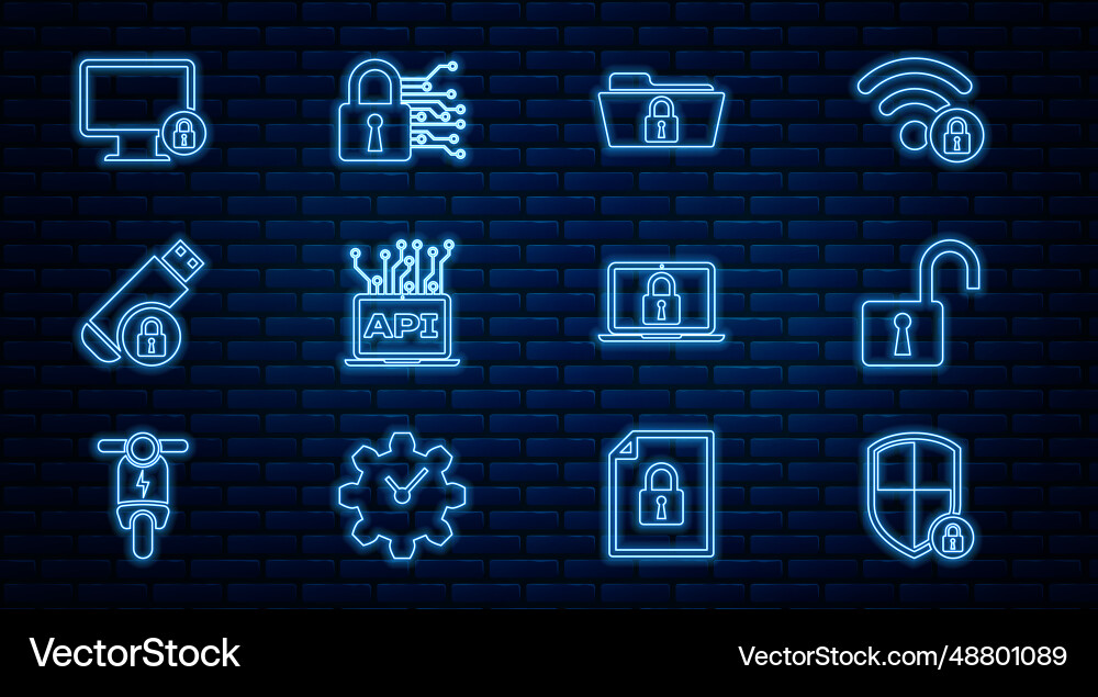 Set line shield security with lock open padlock Set line shield security with lock open padlock vector image