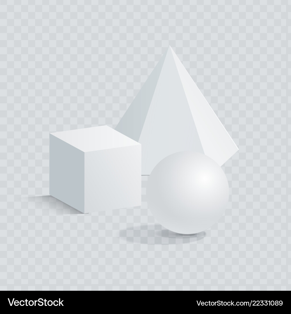Small cube hexagonal prism and sphere 3d shapes Vector Image