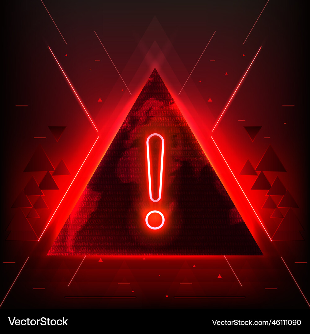 Attention danger hacking neon symbol on red map Attention danger hacking neon symbol on red map vector image
