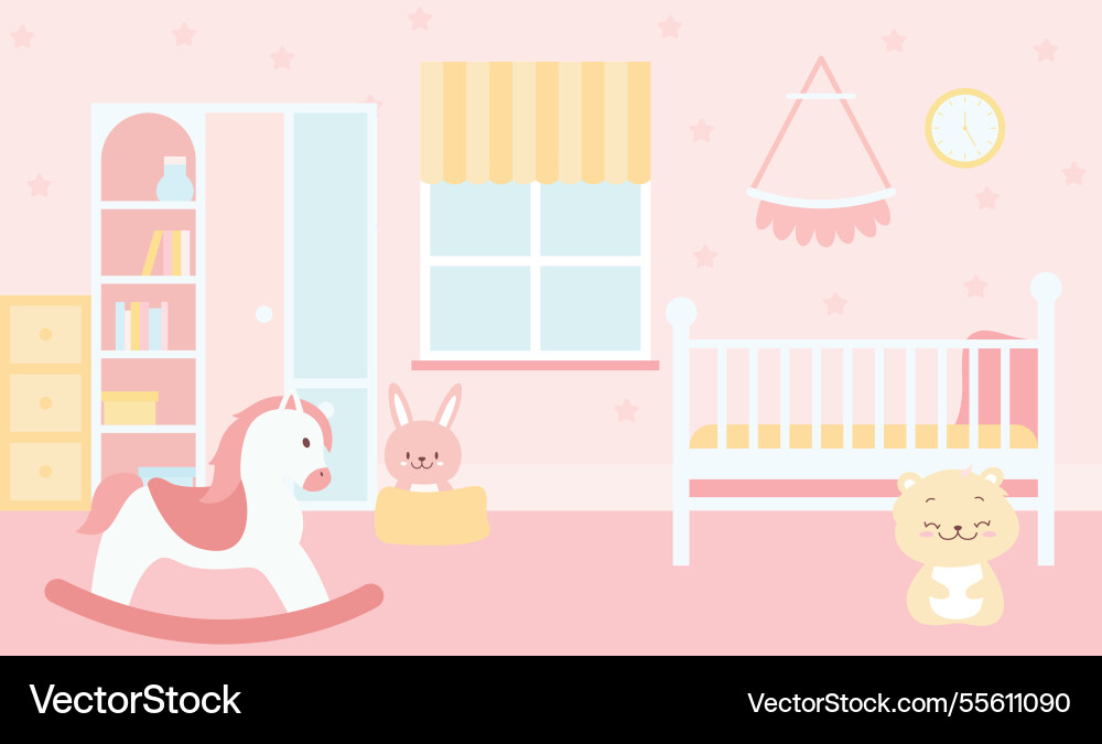 Flaches Design der niedlichen rosa Schlafzimmer Landschaft Flaches Design der niedlichen rosa Schlafzimmer Landschaft vektorbild