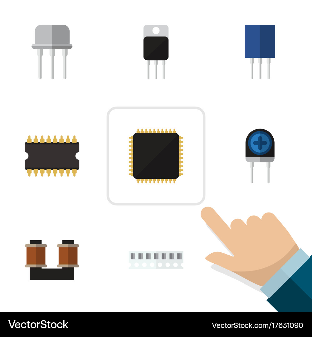 Flat icon device set of coil copper receiver cpu vector image