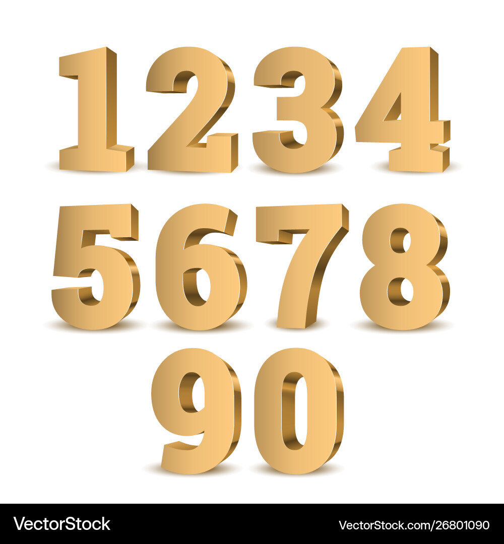 Gold 3d numbers Royalty Free Vector Image - VectorStock