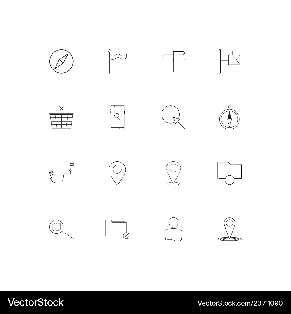 Maps and navigation simple linear icons set vector image