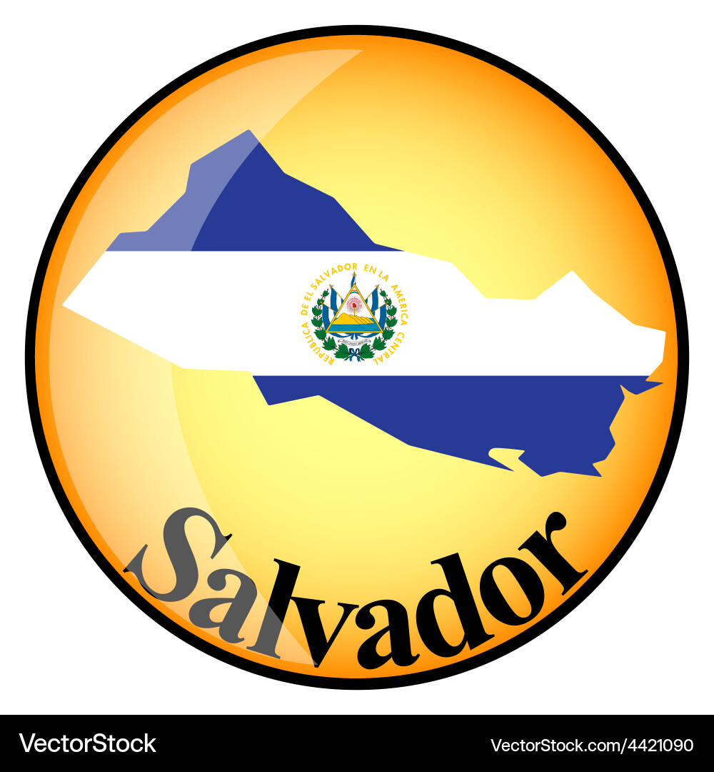 Orange button with the image maps of salvador vector image