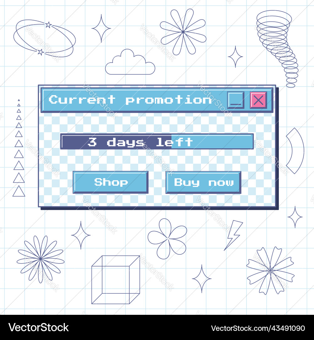 Retro window with progress bar and buttons - shop Retro window with progress bar and buttons - shop Vector Image
