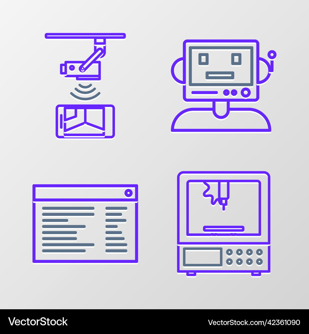 Set line 3d printer software web developer Set line 3d printer software web developer vector image