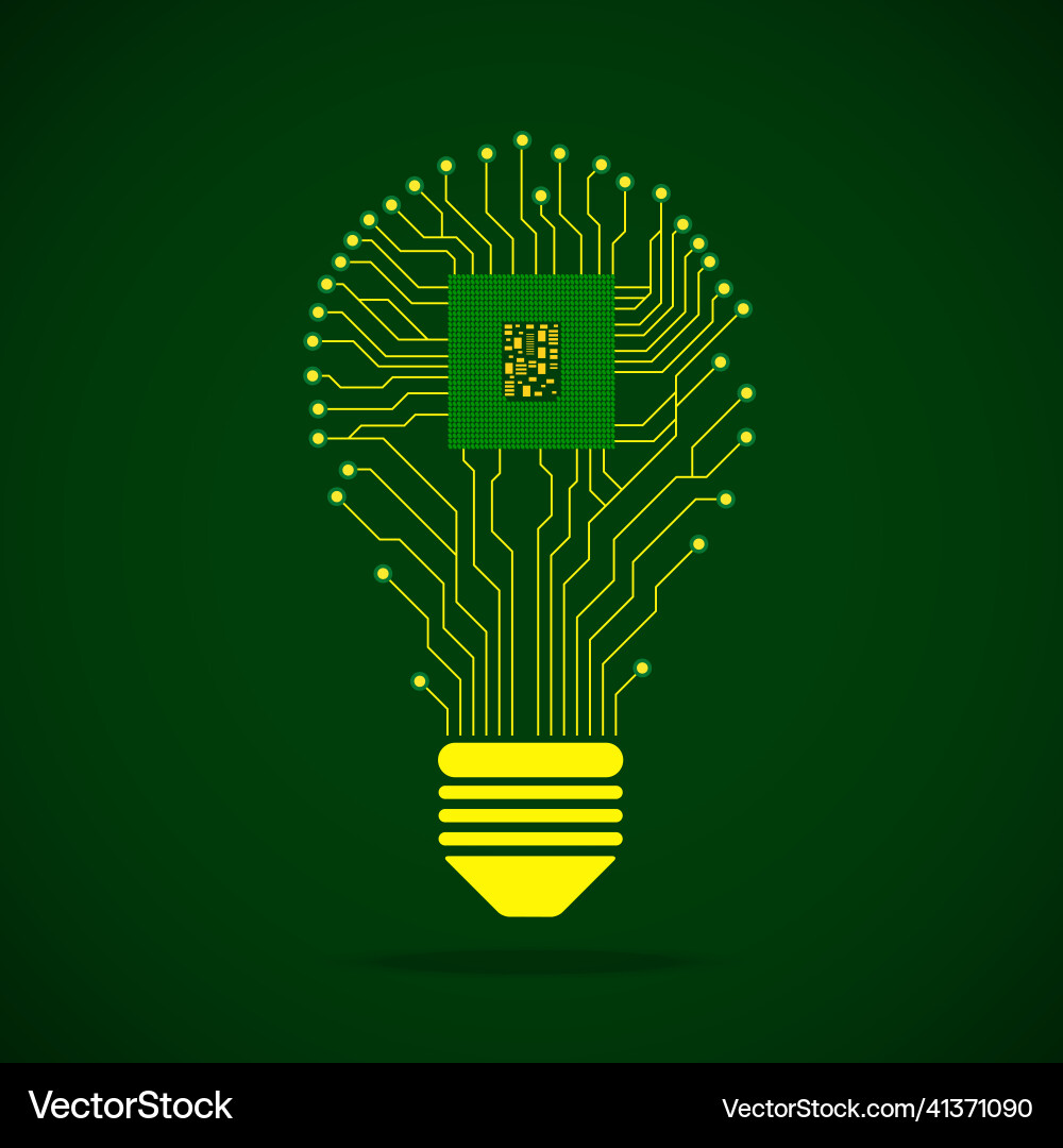 Technology light bulb circuit board with cpu Vector Image
