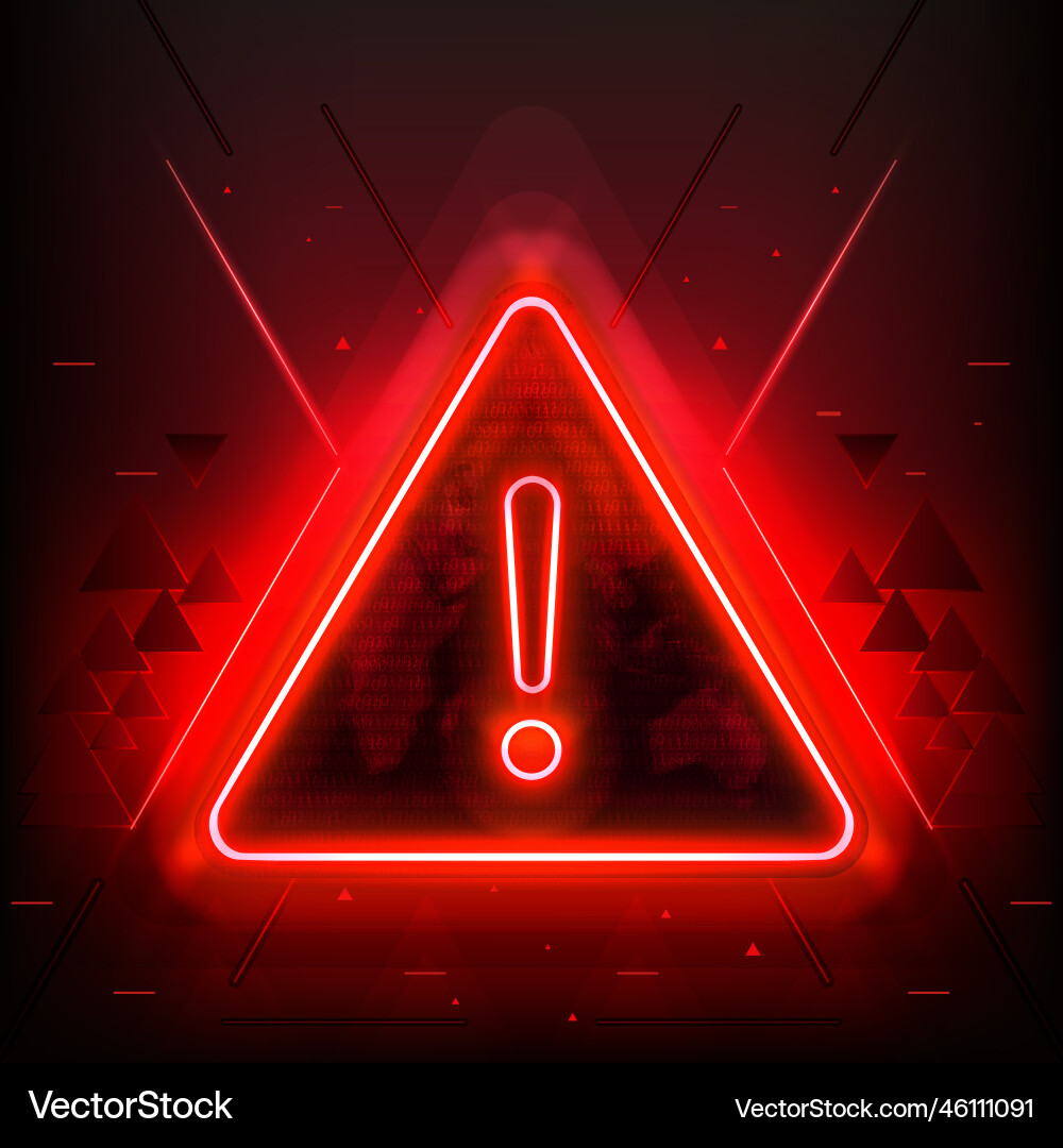 Attention danger hacking neon symbol on red map Attention danger hacking neon symbol on red map vector image