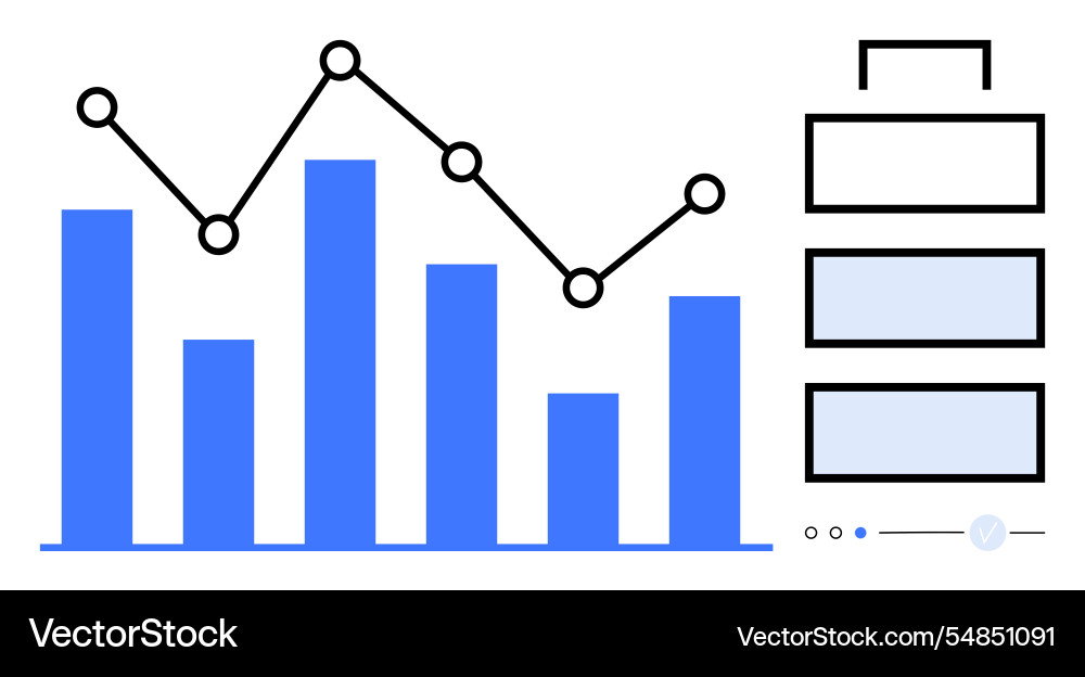 Bar chart and line graph with flowchart for data Bar chart and line graph with flowchart for data vector image