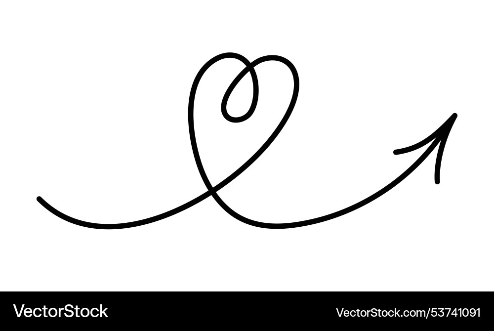 Heart shape curved line with arrow pointing right vector image