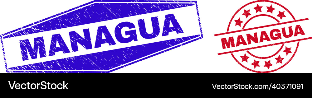Managua grunge seals in round and hexagonal forms Vector Image