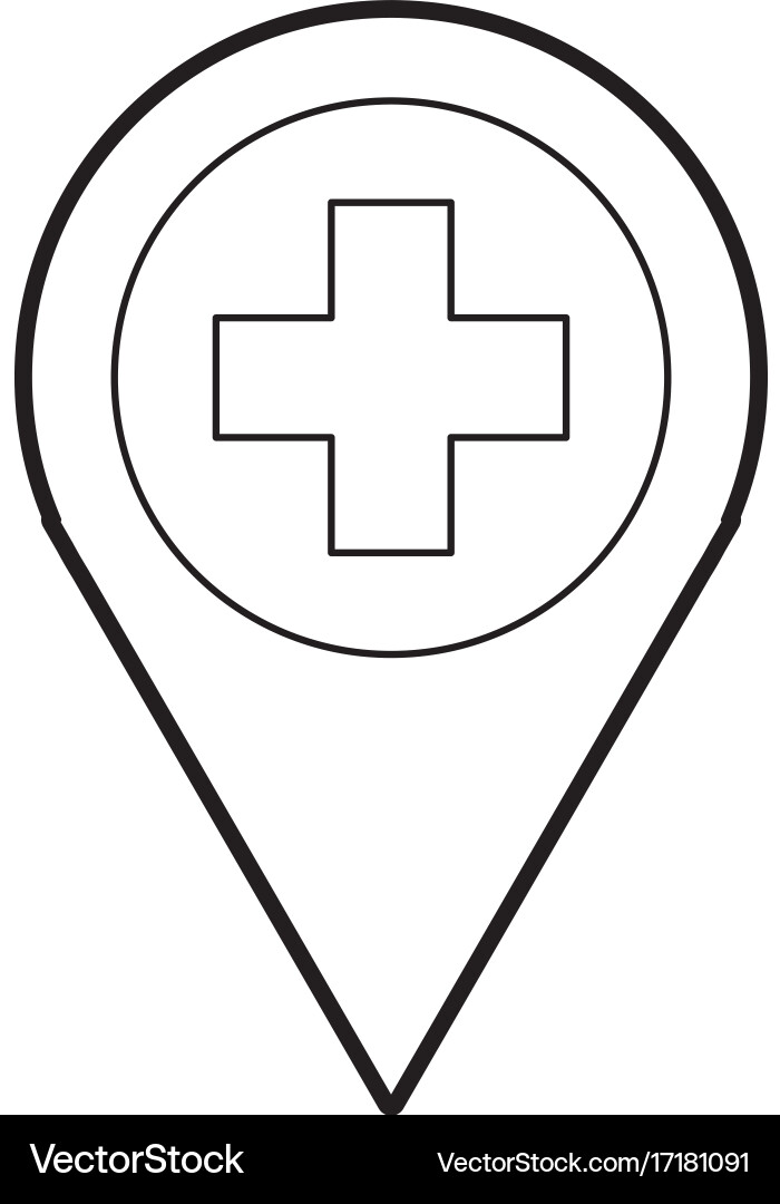 Map pointer icon with cross hospital symbol vector image