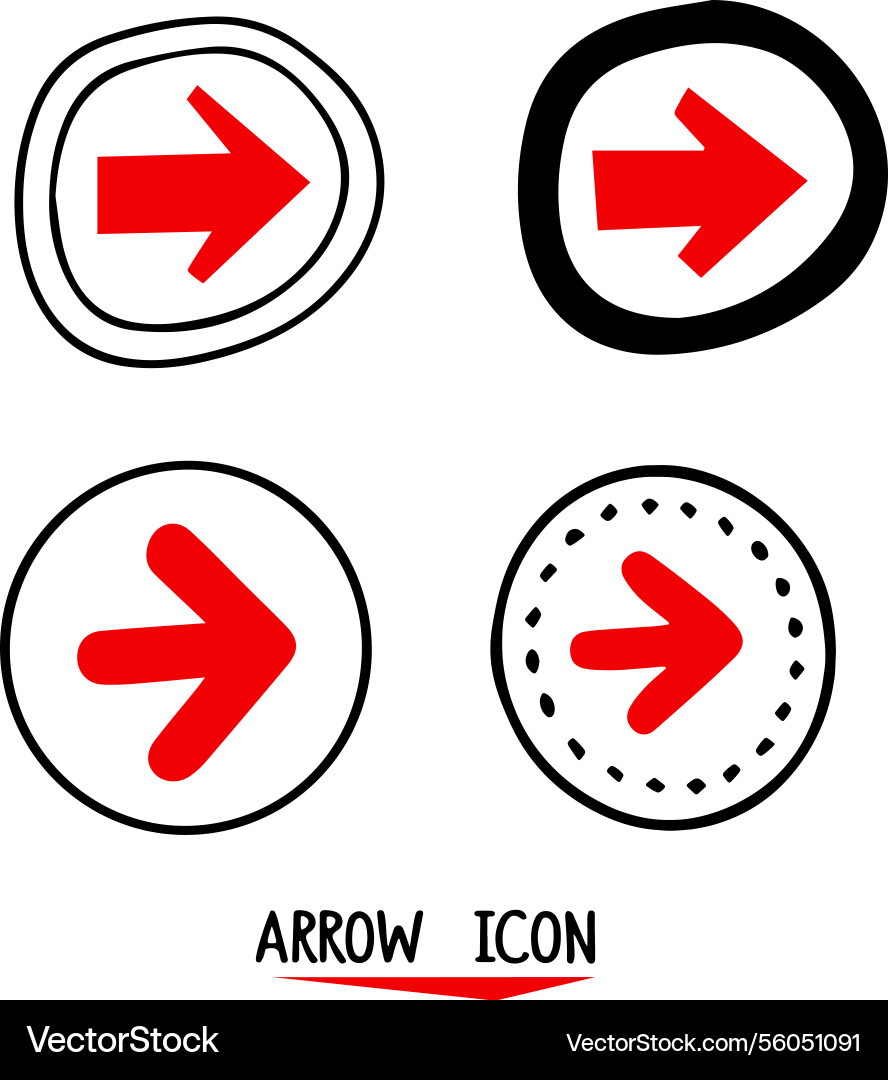 Red arrow hand draw curve icons Vector Image