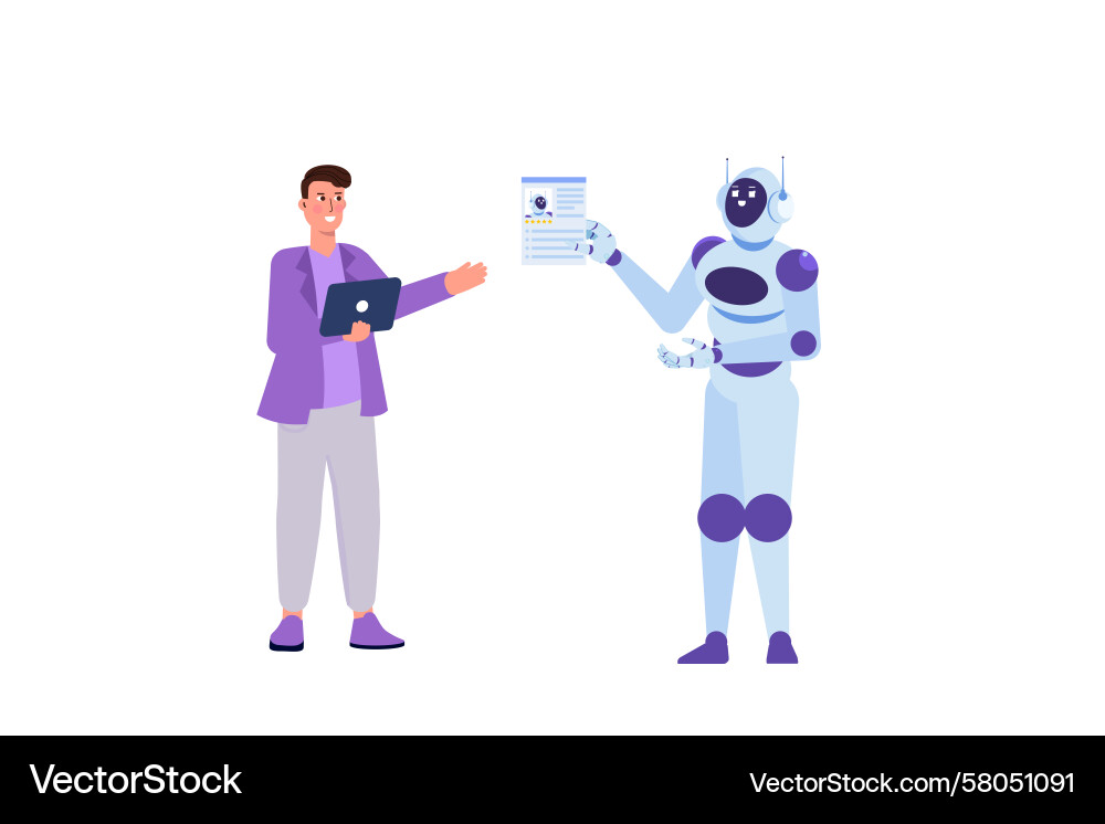 Robot Holding Resume - Automation Concept Vector Image