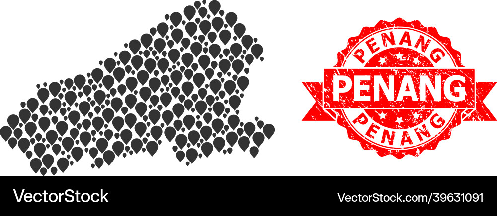 Rubber penang seal and pointer mosaic map Rubber penang seal and pointer mosaic map Vector Image