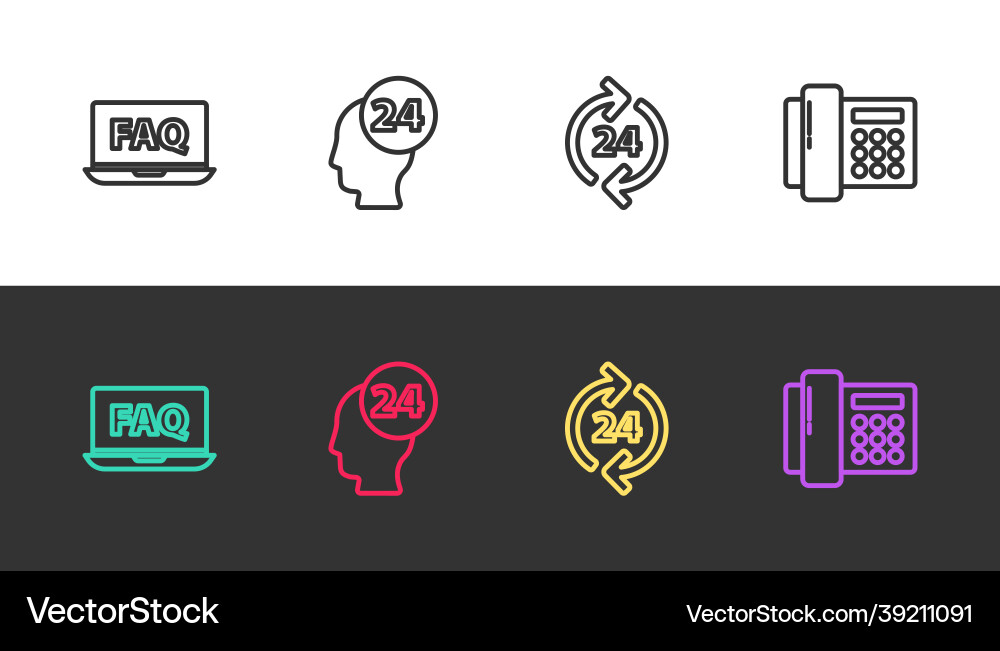 Set line laptop and faq support operator in touch Set line laptop and faq support operator in touch vector image