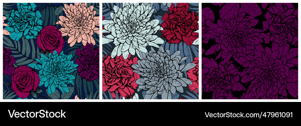 Set of floral seamless patterns with different Set of floral seamless patterns with different Vector Image
