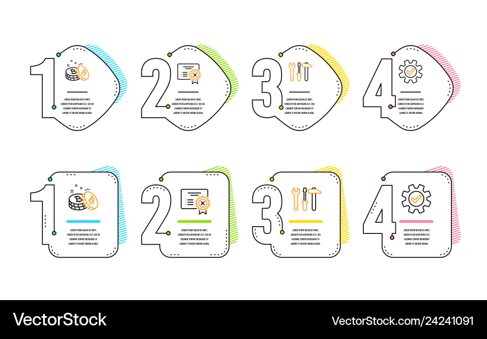 Spanner tool bitcoin and reject certificate icons Spanner tool bitcoin and reject certificate icons vector image
