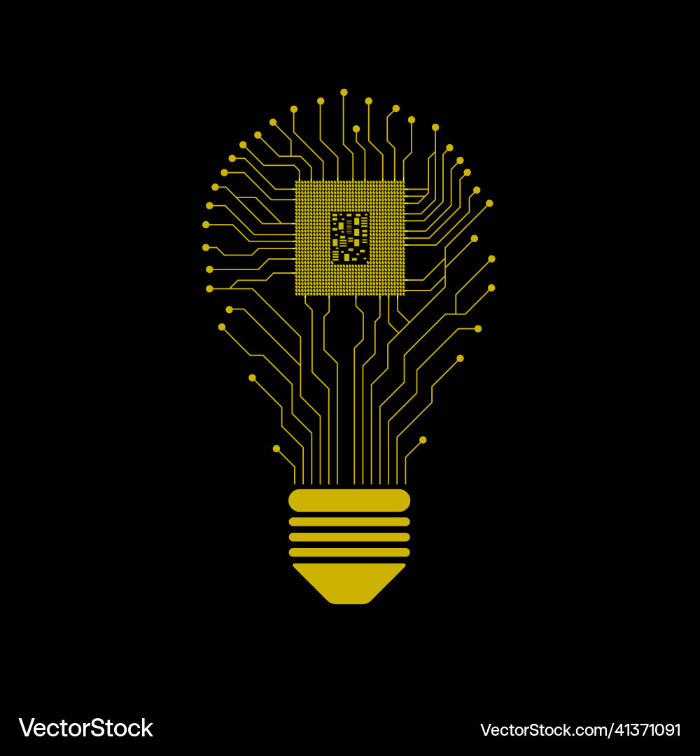 Technology neon light bulb circuit board with cpu Vector Image