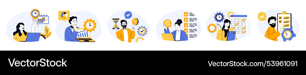 Time management concept set with characters Time management concept set with characters vector image