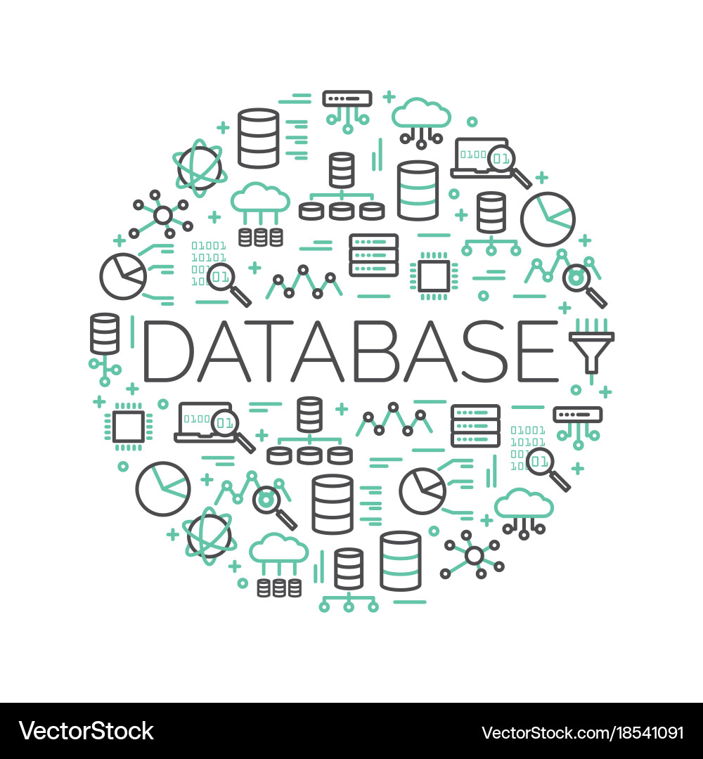 Word database surrounded by icons vector image