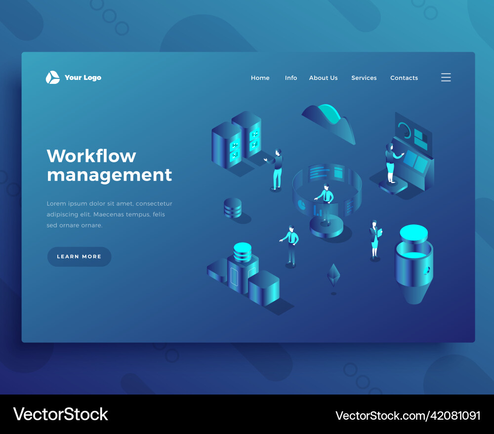 Workflow management isometric landing page Workflow management isometric landing page vector image