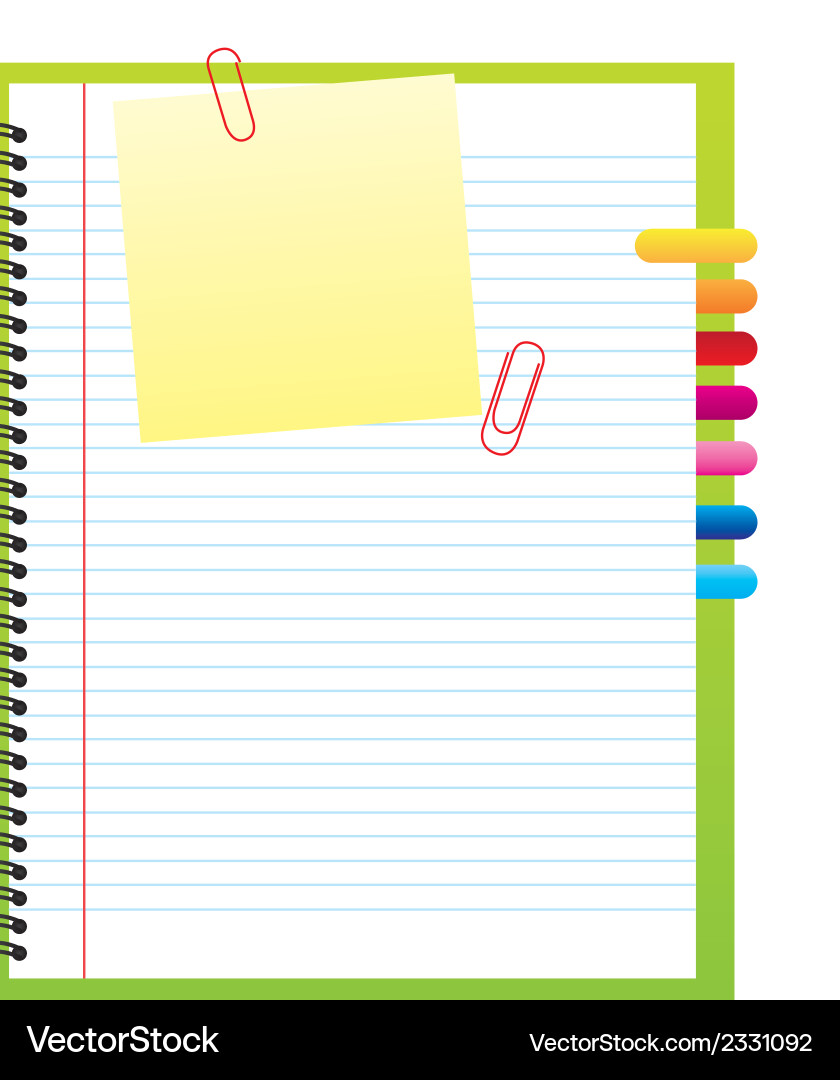 Blank notebook with clips and papers vector image