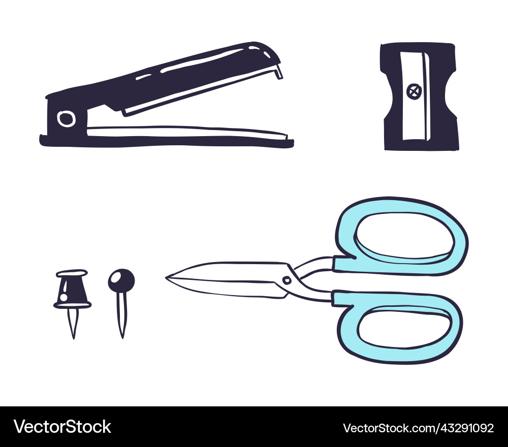 Doodle Stil Schreibwaren Scherenklammer Doodle Stil Schreibwaren Scherenklammer vektorbild