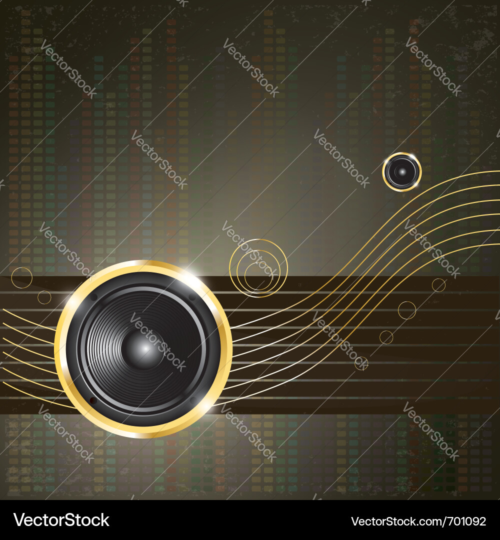Goldener Lautsprecher abstrakte Musik Hintergrund Vektorbild