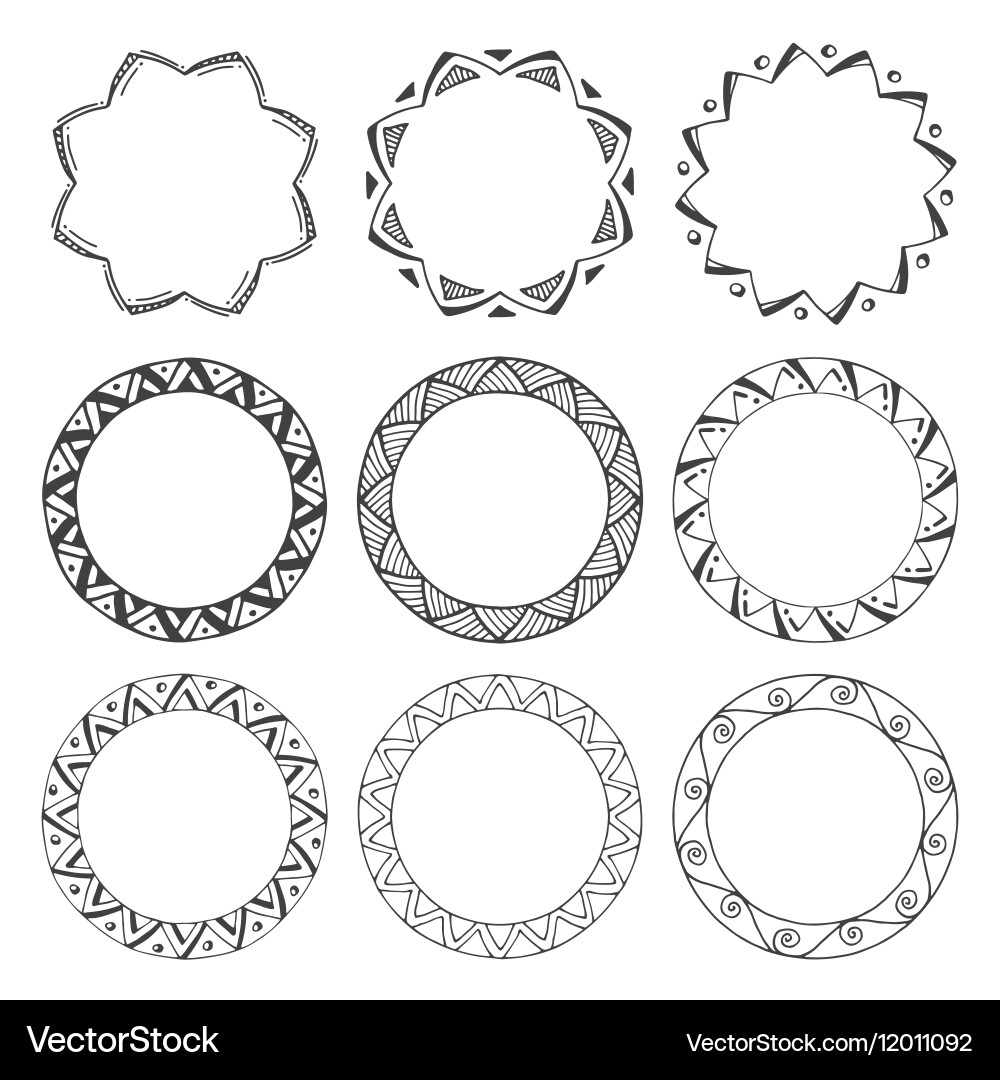 Hand drawn round frames design elements vector image