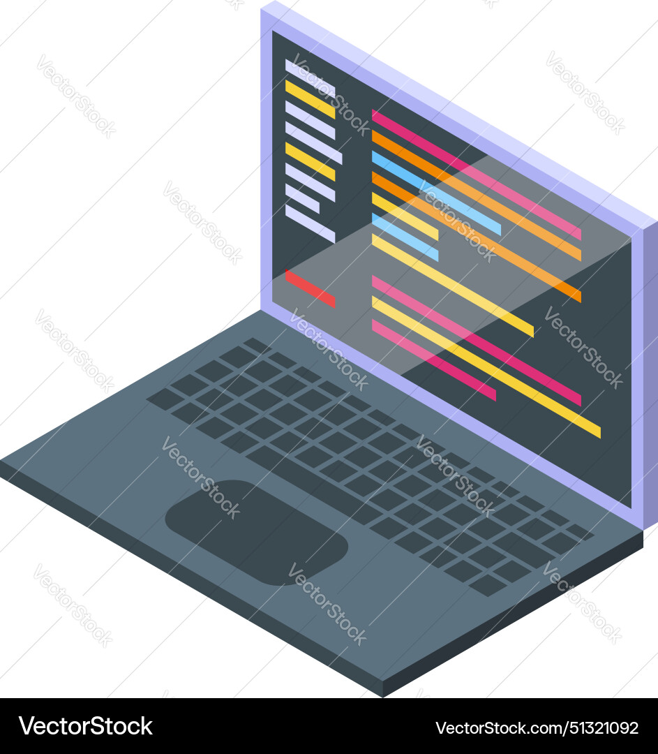 Isometric laptop with coding screen vector image