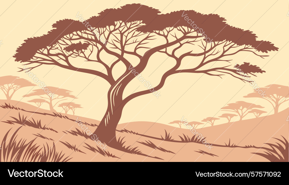 Lone tree in open landscape subtle tones design Vector Image