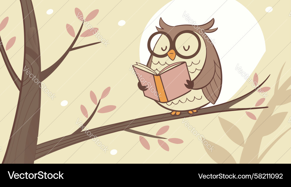 Owl Reading on Tree Branch Vector Image