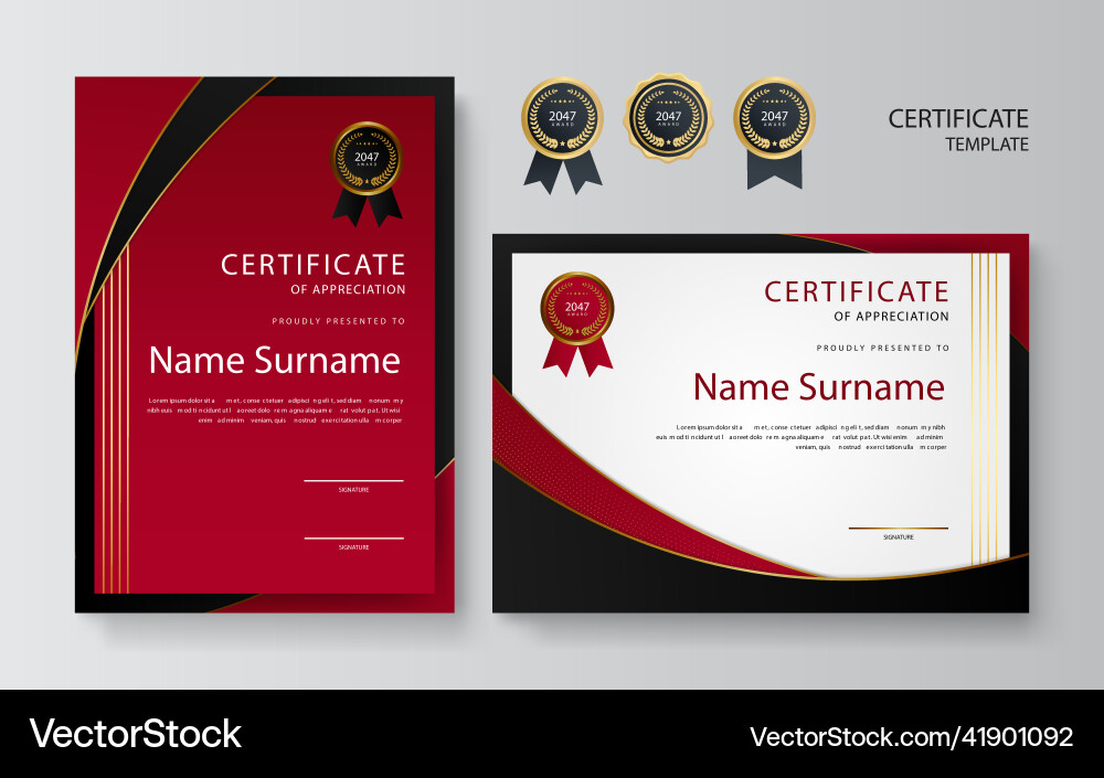 Red Certificate Award Template - Wave Style Vector Image