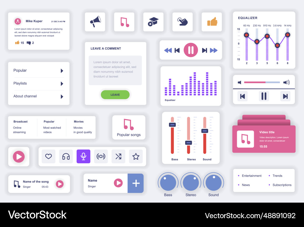 User interface elements set for music mobile app User interface elements set for music mobile app vector image